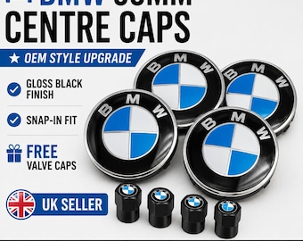 BMW 56mm Gloss Black Wheel Centre Caps (Set of 4) with Free Valve Caps