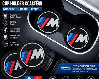BMW M Sport Cup Holder Coasters Set of 2 Non Slip Rubber Car Coasters Waterproof Interior Accessory Gift for BMW