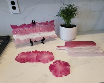 Roze hars serveerschaal, snijplank, onderzetter, keukendecor