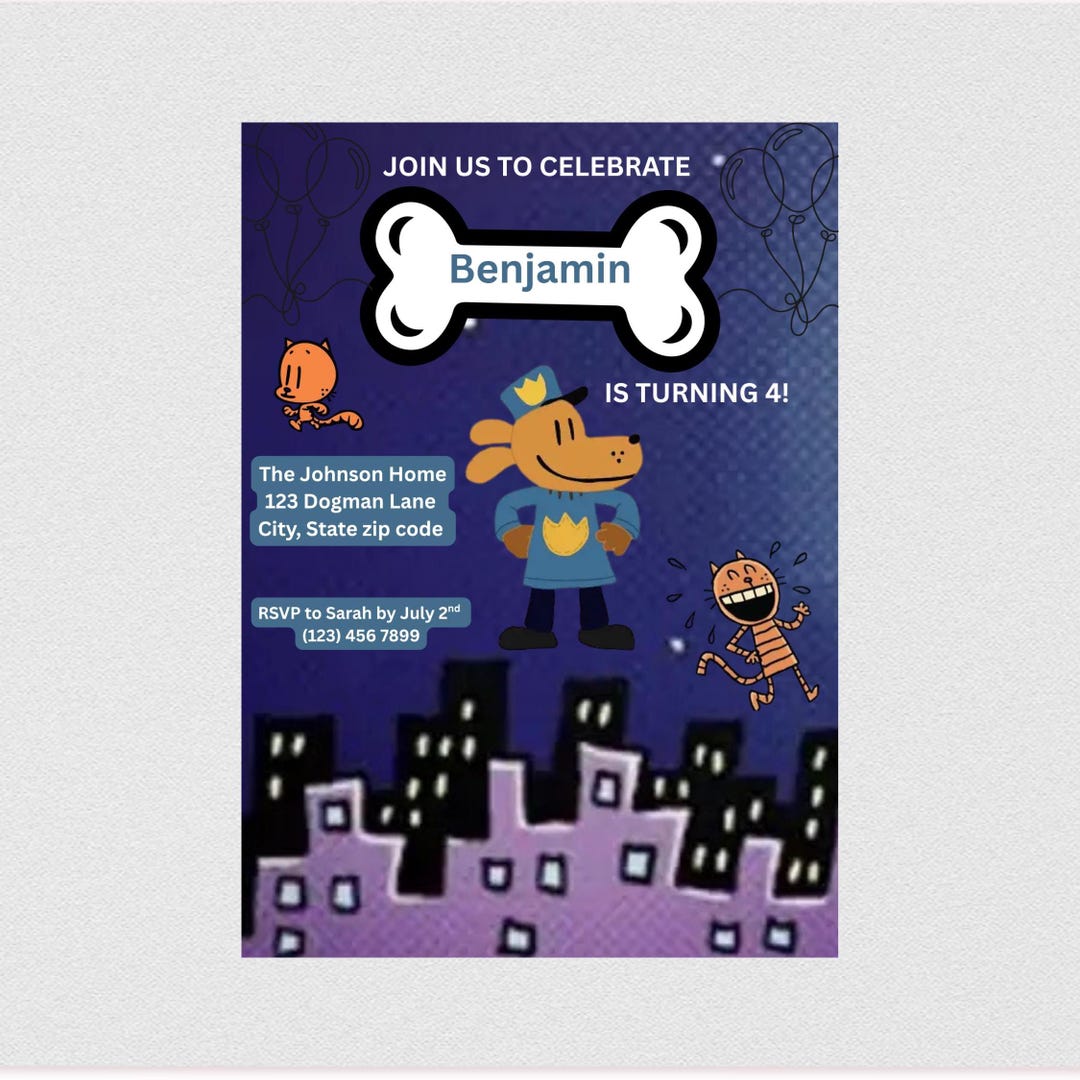 Dogman Birthday Invitation Template Editable With Canva | Printable - Etsy