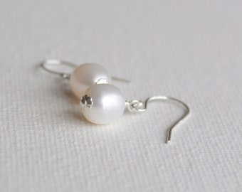 Simple freshwater pearl earrings, pearl drop earrings