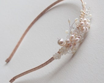 Dainty bridal floral headdress, wedding headpiece, bridal headpiece, floral side band, bridal headband, one of a kind