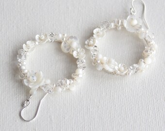 Floral hoop bridal earrings