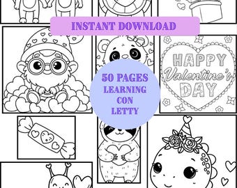 Valentine Coloring Pages - Cute Animal Kids Coloring Book - Printable Valentines Day Activity Sheets for Toddlers - Digital Download PDF