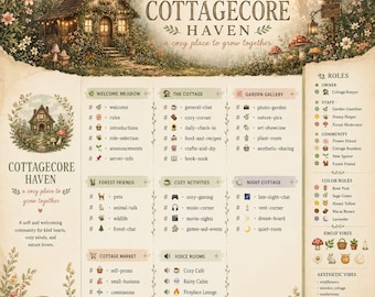 Configurazione completa del server Discord Cottagecore/Configurazione di una community accogliente (Download immediato)