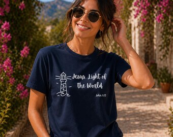Christian Jesus Light of the World Cotton T-Shirt: Lighthouse Religious Tee, Unisex Faith Shirt