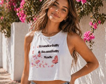 Christian “Wonderfully & Beautifully Made” Women’s Crop Top, Faith Shirt Psalm 139:14