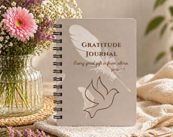 Christian Gratitude Journal, Spiral Notebook with Dove Design, Bible Verse James 1:17