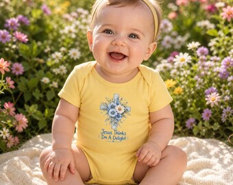 Jesus Thinks I'm A Delight infant bodysuit | Floral Cross Christian baby onesie