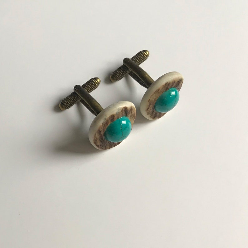 Men/'s Jewellery Antler Cufflinks Sleeve Buttons Handmade Cuff links Turquoise Deer Antler Cuff Links Rustic Wedding Woodland Wedding