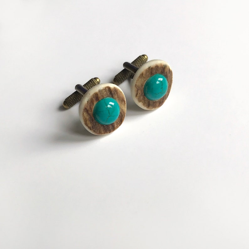 Men/'s Jewellery Antler Cufflinks Sleeve Buttons Handmade Cuff links Turquoise Deer Antler Cuff Links Rustic Wedding Woodland Wedding