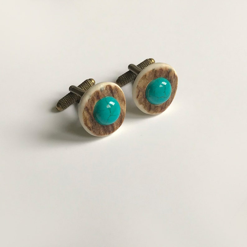 Men/'s Jewellery Antler Cufflinks Sleeve Buttons Handmade Cuff links Turquoise Deer Antler Cuff Links Rustic Wedding Woodland Wedding