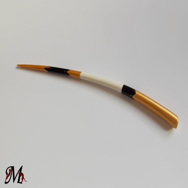 Hair stick, hand carved bone, white, gold plate and black color, hand painted, boho, natural hair accessory, handmade by MariyaArts