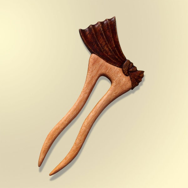 Wooden Hair Fork Ribbon Wood Carving MariyaArts