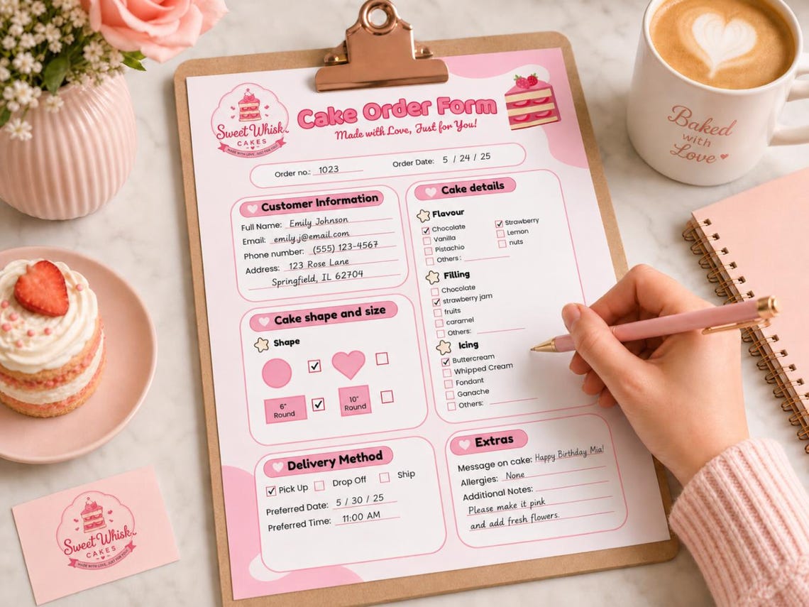 Editable Cake Order Form Template | Canva Bakery Order Sheet ...