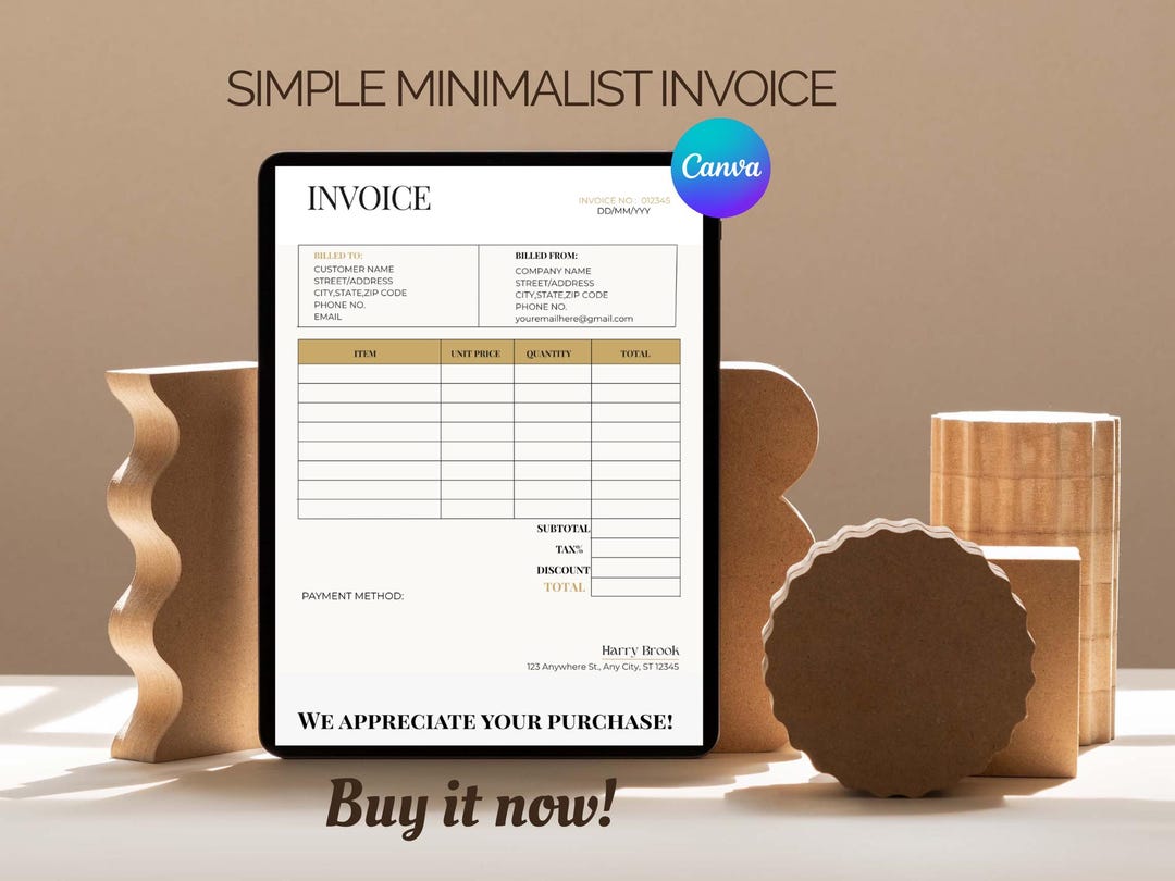 Editable Canva Invoice Template for Small Business, Modern Design Order ...