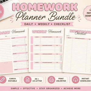 Homeschool Planner Canva Template | Homework Assignment Tracker |  Daily & Weekly Organizer | digital download