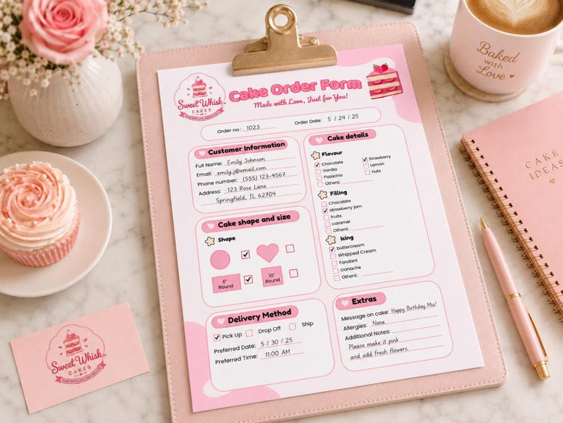Editable Cake Order Form Template | Canva Bakery Order Sheet ...