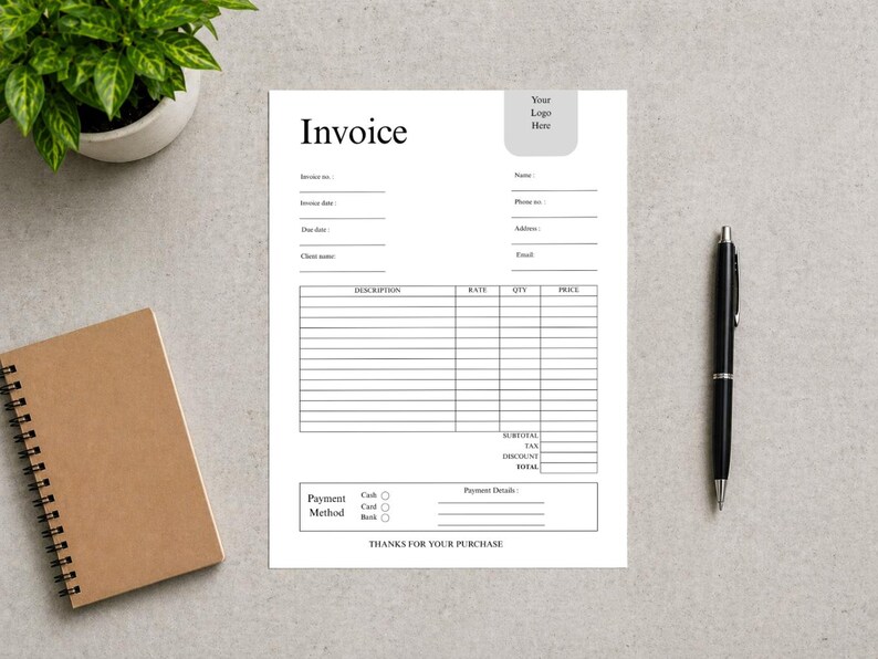 Freelancer Invoice Template Canva Word Excel | Minimalist Billing ...