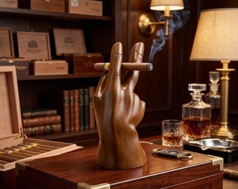 Wooden Hand Cigar Holder Stand, Creative Victory Sign Cigar Rest, Luxury Wood Ashtray for Men, Unique Cigar Accessories, Man Cave Decor Gift