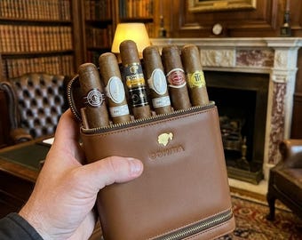 Leather Cigar Case with Zipper, Cohiba Cigar Humidor Bag, Travel Cigar Holder for 6 Cigars, Premium Groomsmen Gift, Luxury Cigar Accessories