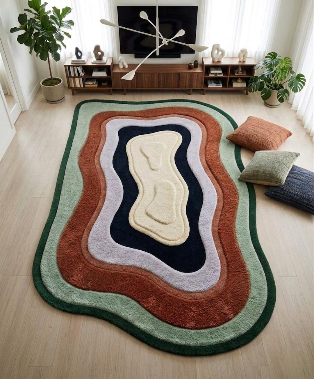 Topiary Design Rug Organic Topographic Rug – Multicolor Abstract Area Carpet, Mid Century ...