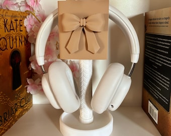Headphone Stand Desk | Book Lover Headset Holder | Cute Bow Desk Decor | Kawaii Gamer Girl Setup | 3D Printed Headphone Stand