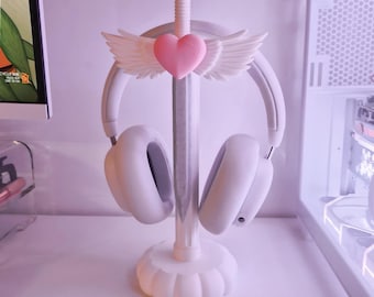 ハートエンジェルウィングソードヘッドホンスタンド｜居心地の良いデスクデコレーション、PLA 3Dプリント