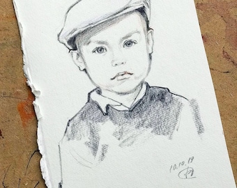 Retrato personalizado a lápiz dibujado a mano — Hecho a partir de tu foto