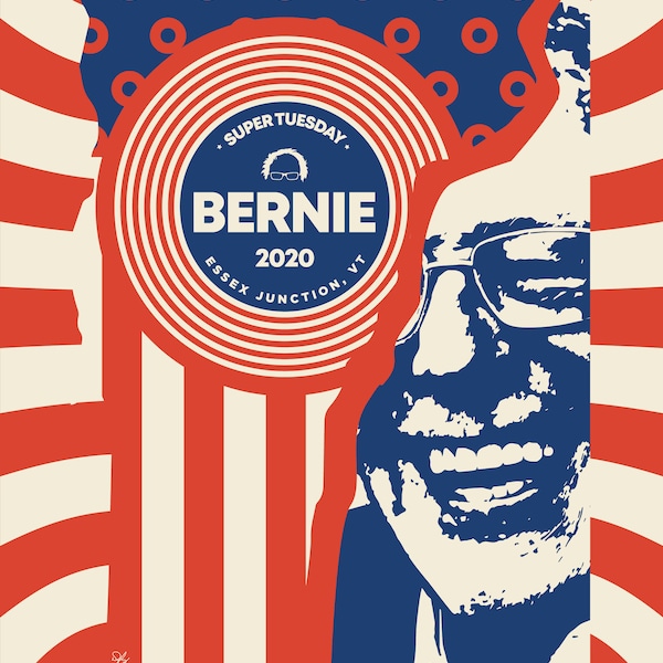 Official Bernie Sanders VT Rally Poster with Phish members Mike Gordon and Jon Fishman