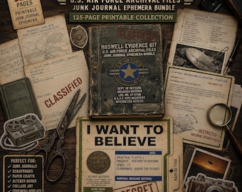 Roswell Evidence Kit, UFO Junk Journal Ephemera, UFO Conspiracy Scrapbooking, Alien Printable Papers, Retro Sci-Fi, A4 PDF Digital Download