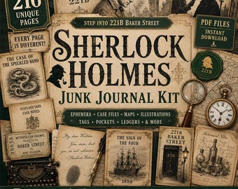 Sherlock Holmes Junk Journal Kit | Victorian Detective Ephemera | Scotland Yard Mystery Files | Vintage Journal Pages | Dark Academia