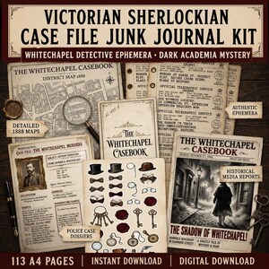 Victorian Sherlockian Case File Junk Journal Kit | Whitechapel Detective Ephemera | Dark Academia Mystery | 113 A4 Pages | Digital Download