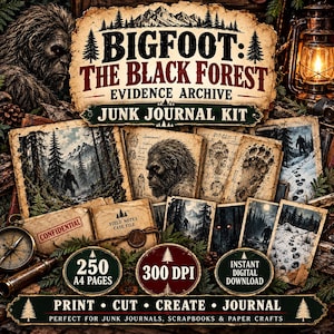 Kit per il diario di Bigfoot, archivio di prove di Sasquatch, calchi di impronte e indagini forestali, 250 pagine stampabili, download digitale di criptidi