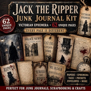 Jack the Ripper Junk Journal Kit, Victorian Ephemera Printable, True Crime Journal Pages, Dark Academia Scrapbook Kit, Digital Download