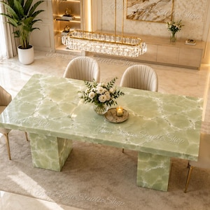 Luxury Green Onyx Dining Table, Modern Marble Dining Table, Custom Green Stone Table, Executive Office Desk, Handmade Luxury Furniture