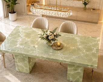 Luxury Green Onyx Dining Table, Modern Marble Dining Table, Custom Green Stone Table, Executive Office Desk, Handmade Luxury Furniture