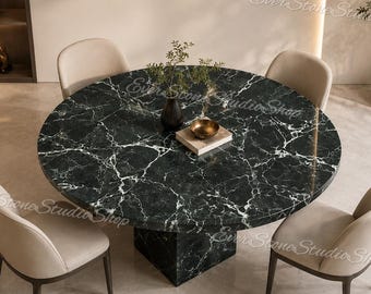 Luxury Round Green Marble Dining Table – Modern Circular Stone Dining Table – Custom Marble Table – Handmade Luxury Furniture