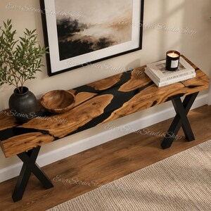 Live Edge Walnut Console Table with Black Epoxy Resin | Rustic Entryway Table | Custom Sofa Table | Hallway Furniture modern console table