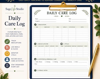 Daily Care Log Printable for Caregivers and Home Healthcare