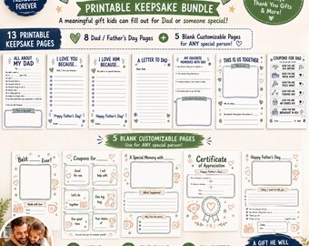 Father’s Day Gift Printable, Keepsake Interview for Dad, Kids Fill In Gift, Dad Birthday Gift, Blank Customizable Pages, Instant Download