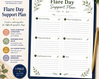 Flare Day Support Plan Printable for Chronic Illness and Self-Care