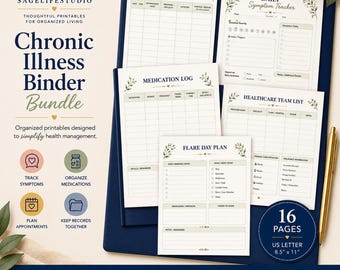 Chronic Illness Medical Binder Printable Bundle for Symptom and Healthcare Organization