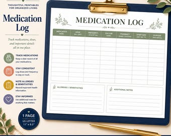 Medication Log Printable for Daily Medication and Prescription Tracking