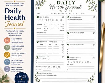 Chronic Illness Health Journal for Daily Symptom Tracking printable