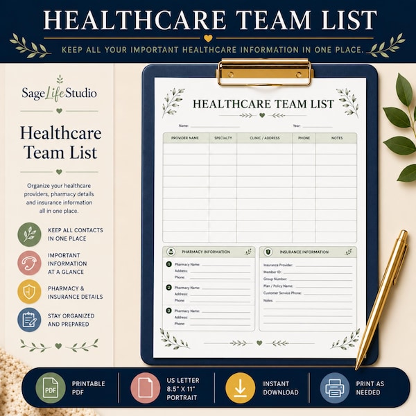 Healthcare Team List Printable