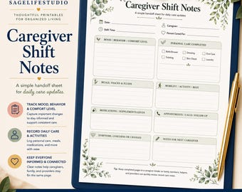 Caregiver Shift Notes Printable for Daily Care Updates