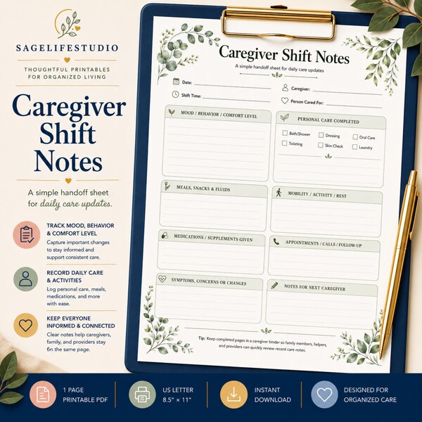 Caregiver Shift Notes Printable