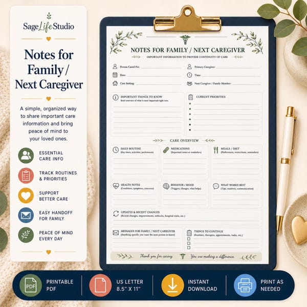 Notes for Next Caregiver Printable