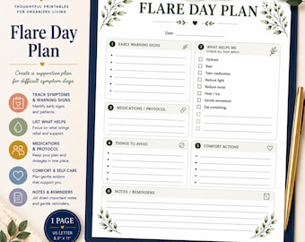 Flare Day Plan Printable for Chronic Illness and Symptom Management